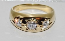 9ct Yellow Gold on Silver 3 Stone Men's Gypsy Ring P to Z + 1 -Simulated Diamond