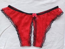 Ladies Classified Sexy Red Black Lace Nylon Crotchless Knickers Panties One size