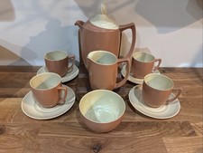 Branksome China 1950s Two Tone Coffee Pot 4 Cups & Saucers Sugar Bowl & Creamer