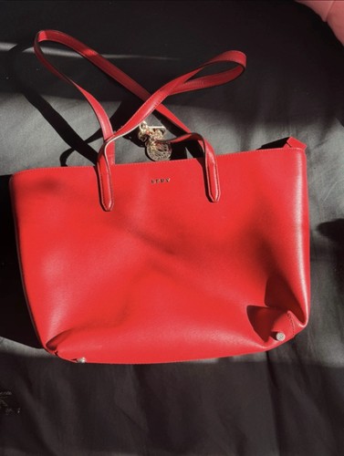 Dkny red leather tote bag - dkny, gold