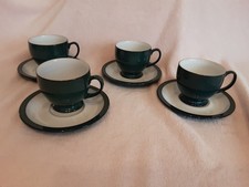 4 x Denby Greenwich Green, Footed, Teacups Tea Cups and Saucers