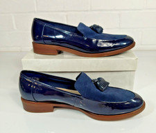 Clarks navy patent loafers