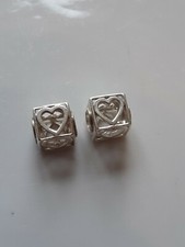 Set of 2 TRUTH silver PK 925 bracelet charm bead openwork heart box