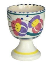 Egg Cup VTG Poole Pottery Hand Painted Pastel Floral Yellow Foot Mid Century