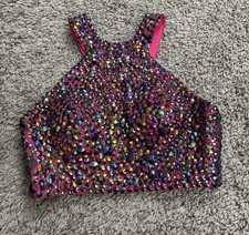 Hebeos sequin Crop Top Beads Embellished Glittery Party Pink Padded Bralette S