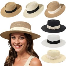 Ladies Straw Boater Hat Cap