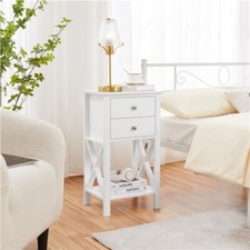 White Tall Bedside Table w/ 2