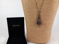Monet Pendant Necklace Vintage Filigree Round Dainty Chain