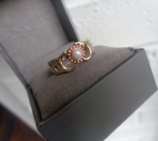 Clogau Welsh Gold Ring  9ct Yellow & Rose  Celtic Freshwater Pearl   size i to J