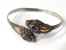 Vintage Asian Solid 925 Silver Dualling Dragon Amethyst Bracelet 15.90gms (StM)