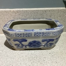Vintage Chinese Blue & White China Planter Bonsai Bulb Jardiniere 17cm x 12cm