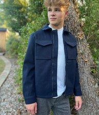 Jacket Men's Navy Blue Fully Lined Patch Pocket Zip Through Collared Classic