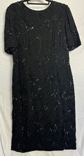 Vintage Black SILK Midi  Dress. House Of Fraser. Beaded Occasion. Size 14.