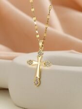 Mens Women Chain Necklace Black Cross Gold Stainless Pendant Crucifix Jesus UK