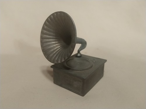 Vintage mini pewter phonograph - mini,