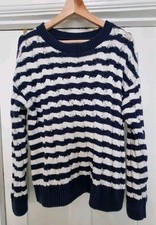 Primark Striped Jumper in Navy Blue and White Size M