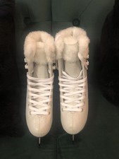 Girls Ice Skates UK3 Decathlon White Leather With Gorgeous Design 