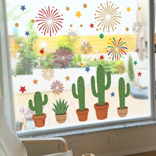 Vivid cacti fireworks window - cacti,