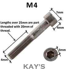 M4 (4mmØ) CAP SCREWS A2 STAINLESS STEEL ALLEN KEY HEXAGON SOCKET BOLTS DIN 912