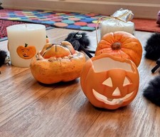 Halloween Ceramic Pumpkins, Jack O Lanterns, Candles, Holders, Spiders Bundle