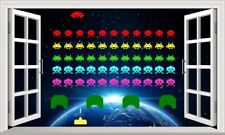 Space Invaders 3D Magic Window Wall Smash Art Self Adhesive Vinyl Sticker V1*