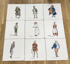 9x Handpainted Square Charles Dickens Themed Tiles On Pilkington Blanks Vintage