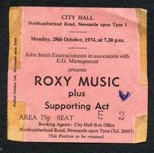 1975 Roxy Music Concert Ticket Stub Newcastle City Hall Bryan Ferry Country Life