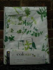 B&Q White/Green Foliage Tab Top Curtains 59" x 118"