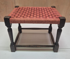 Vintage Oak Foot Stool Red