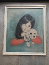 Large Vintage Framed Louis Shabner Original Print Puppy Love VGC  63 x 54 cm