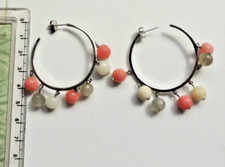 LOLA ROSE STATEMENT EARRINGS 5CM DROP SEMI PRECIOUS HOOPS WITH PINK WHITE BEADS