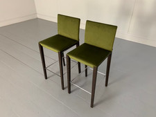Pair of Walter Knoll "Andoo" Bar Stools - In Green Velvet & Walnut