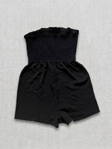 Black strapless smocked - strapless,