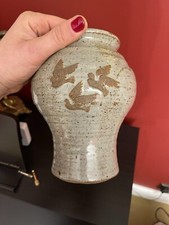 Vintage Stonwear pottery vase Flying Bird Duck pattern 