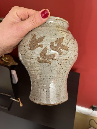 Vintage stonwear pottery vase - vintage,