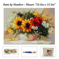 Paint by Numbers - Full Set - Flowers 19.5" x 15.5" Canvas, Paint & Brushes NEW
