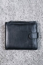 Black Leather Wallet. Zip Change Pocket. Card Holders. Clear ID Pocket. Used