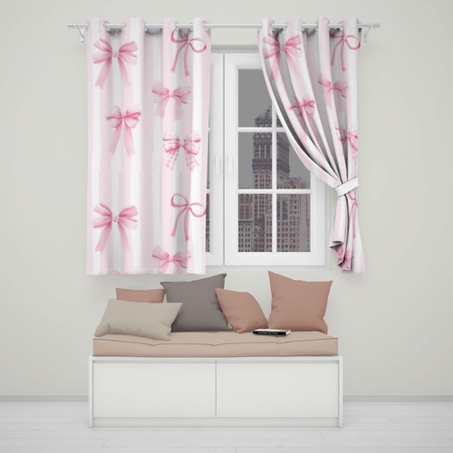 Pink striped bow - pink, eyelet