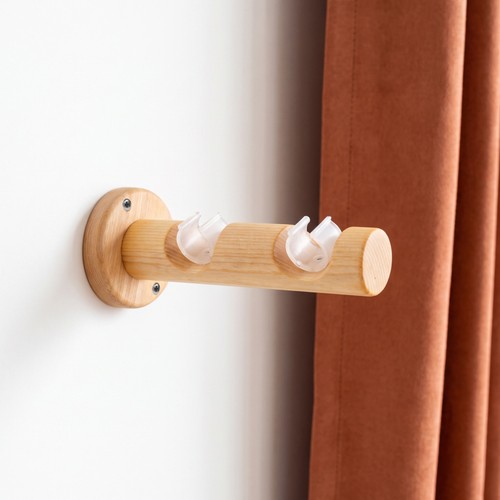 Wood drapery rod bracket - wood, dual