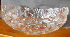 Mikasa Carmen Walther Glass Crystal, Clear+ Pink Floral Frosted Leaves Oval Bowl