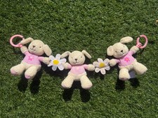 Tesco 3 Puppy Hugs pink Puppy Dog Bunny Soft Plush Baby Pram Toy Rare 2004