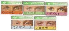 British Telecom BT RNIB Eyes set of 5 used Telephone Phone Cards.
