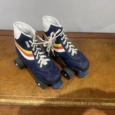 Vintage Mayfair Roller Skates Boots 70/1980s Size 7 Rainbow Blue Suede Kids