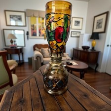 Vintage Oil Lamp-Multi Colours-Stained Glass -1970s Retro-Mod2 Hong Kong UNUSED