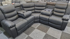Roma Genuine Leather 2c2 Recliner Luxury Sofa Set with Cup Holders/ Black Grey