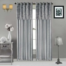 Crushed Velvet Band Curtains PAIR Eyelet Faux Silk Fully Lined Ring Top UK Sizes
