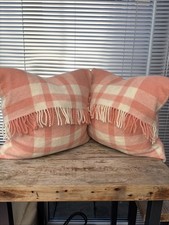 Pair Brontë Moon 100% Wool Cushion with Feather Inner Pink Check