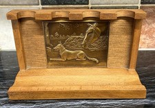 Vintage Duncan 4-Hole Wood & Copper Brass Pipe Rack Dog Horse VGC