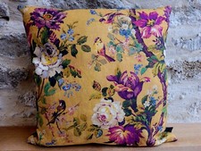 Liberty Arts Lady Kristina Floral Gold linen & Plum Velvet Fabric Cushion Cover 
