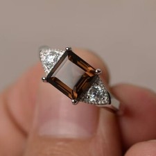 2Ct Princess Unique Brown Diamond Wedding Engagement Ring 14k White Gold Finish